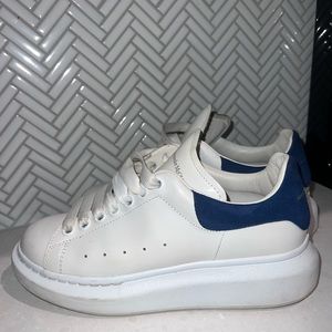 Alexander McQueen White Leather Sneakers with Navy Heel